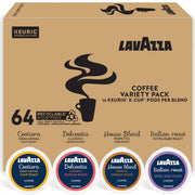 Lavazza paquete frontal 64 cápsulas mostrando variedad y conveniencia