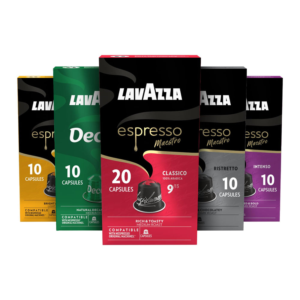 Lavazza paquete frontal mostrando 60 cápsulas y variedad de mezclas beneficioso para elegir