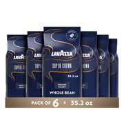 Lavazza Super Crema frente del empaque mostrando 2.2 lb y beneficio de conservación