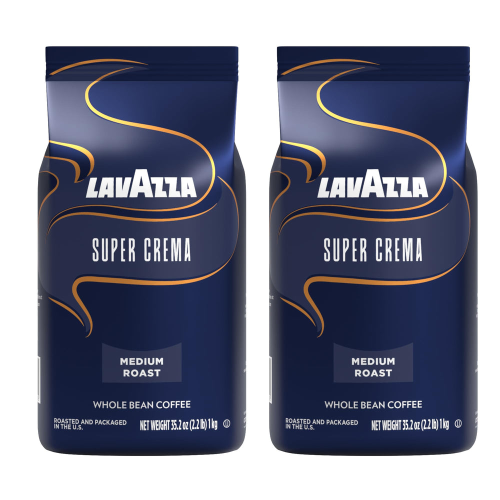Lavazza Super Crema front packaging showing two 2.2 lb bags and bold branding
