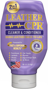 Leather CPR frasco 18 oz frontal mostrando etiqueta clara y uso