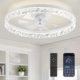 LEDIARY vista frontal del ventilador blanco con luz, aspecto moderno y ahorro
