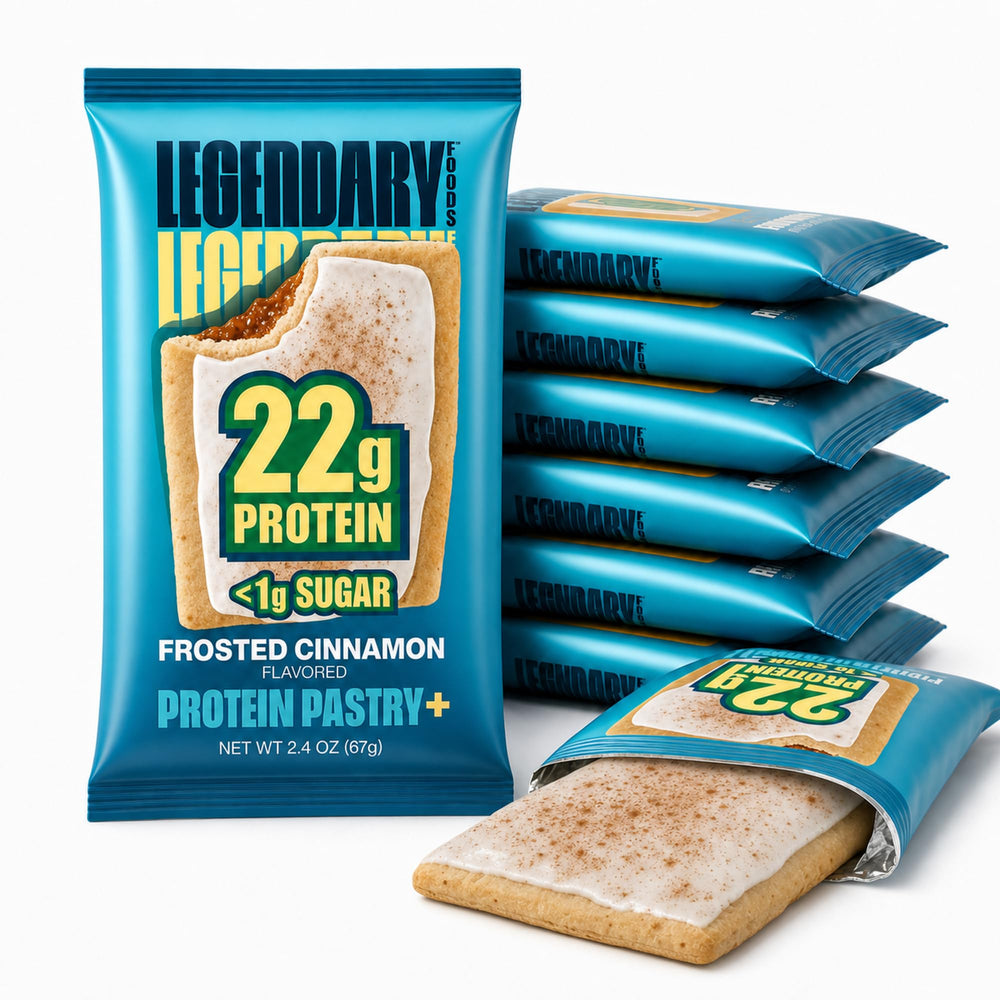 Legendary Foods pastel canela frontal mostrando diseño y conveniencia