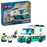 LEGO ambulancia frontal mostrando diseño y puertas accesibles para juego