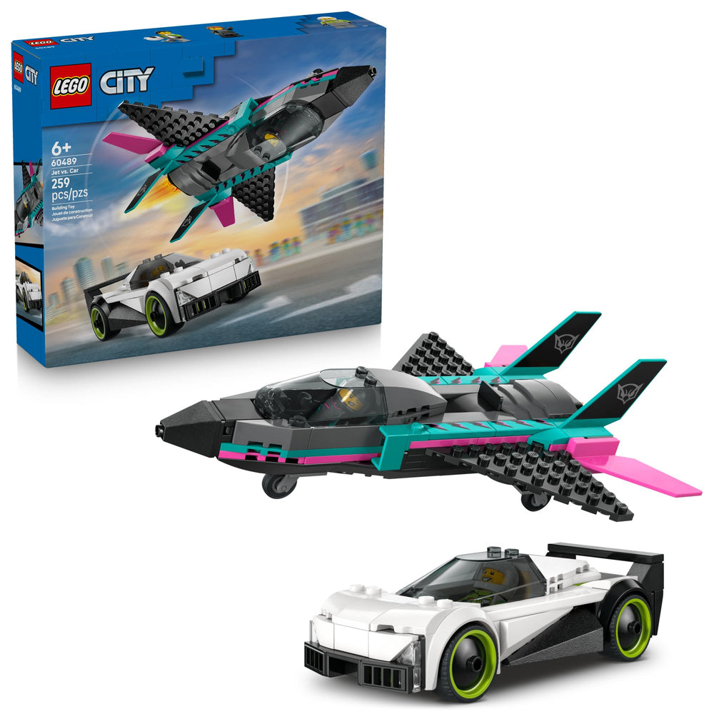 LEGO jet vs car frontal del empaquetado mostrando el set completo y su atractivo