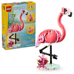 LEGO flamenco frontal mostrando figura posable y colores vibrantes