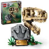 LEGO cráneo T. rex frontal mostrando detalle óseo y aspecto realista