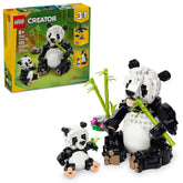 LEGO panda family front packaging showcasing set artwork and pieces, LEGO brand quality display