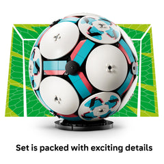 LEGO pelota de fútbol figuras de jugadores y trofeo dorado dentro que aportan narrativa