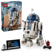 LEGO R2‑D2 front view showing accurate dome and body, LEGO brand collectible display