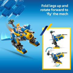 LEGO Cyclone mech en modo volador tras plegar patas, juego creativo