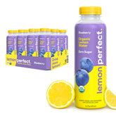 LEMON PERFECT front pack shows bottle and blueberry lemon branding, highlights refreshment