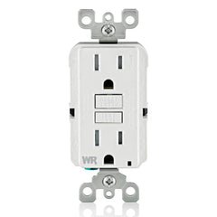Leviton GFWT1-W front face in white showing clean blank appearance and weather protection