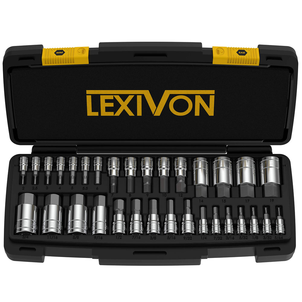 LEXIVON front packaging showing full 32-piece set and case, clear organization benefit