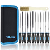 LIBRATON vista frontal del estuche abierto mostrando las 13 limas y organización