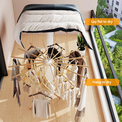 LIENAHU rack in use with wet clothes illustrating efficient airflow and space saving