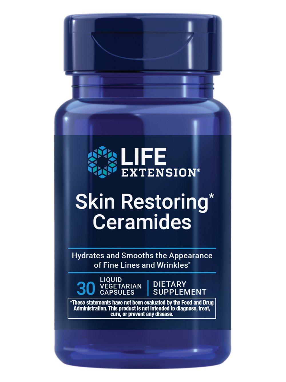 Life Extension frontal del producto mostrando frasco y texto visible y beneficio estético