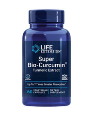 Life Extension frasco frontal del suplemento Super Bio-Curcumin mostrando etiqueta clara y beneficios