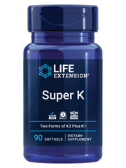 Life Extension frente del envase mostrando 90 cápsulas y beneficio de combinación K1 y K2