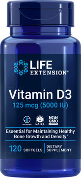 Life Extension frasco frontal mostrando 120 softgels y beneficio de suministro prolongado