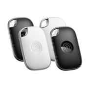 Life360 Tile Pro front packaging showing 4-pack and color options, clear product view and benefits