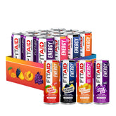LIFEAID FITAID pack frontal con 12 latas mostrando variedad y conveniencia