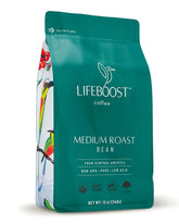 Lifeboost front packaging showing medium roast and organic label, conveys trust
