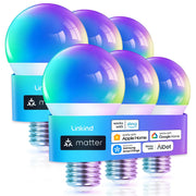 Linkind bulb front view showing sleek A19 shape and universal E26 base benefit: easy replacement
