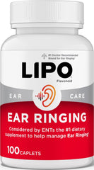 Lipo-Flavonoid envase frontal mostrando caplets y apoyo auditivo