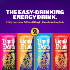 Twelve-pack of Liquid Death cans displayed for scale and repeatable energy supply