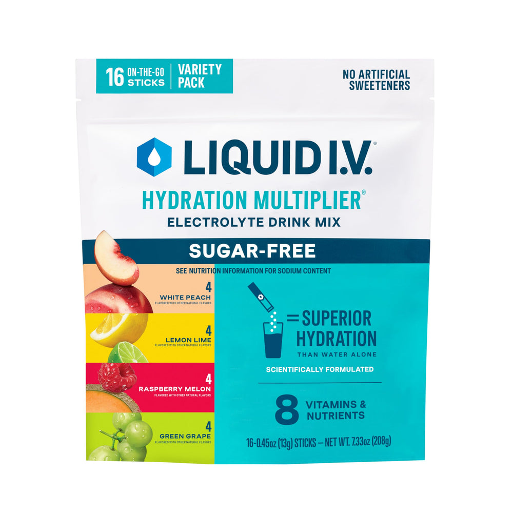 Liquid I.V. front box showing variety pack and packet count for quick choice