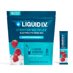 Liquid I.V. frontal del paquete mostrando 16 sobres para hidratación rápida