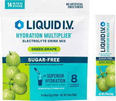 Liquid I.V. embalaje frontal sabor uva verde mostrando caja y marca, ideal para identificación rápida