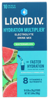 Liquid I.V. frente del empaque Watermelon mostrando cantidad y sabor