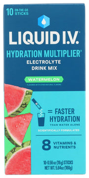 Liquid I.V. frente del empaque Watermelon mostrando cantidad y sabor
