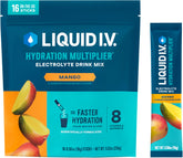 Liquid I.V. frente del empaque mango mostrando la caja y beneficio de hidratación rápida