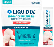 Liquid I.V. frente del empaque mostrando 14 sobres y beneficio portabilidad