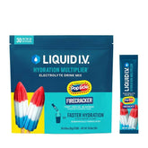 Liquid I.V. empaque frontal mostrando 30 sticks y beneficio hidratación portátil