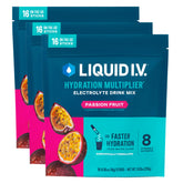 Liquid I.V. front box showing Passion Fruit packets and count for convenient supply