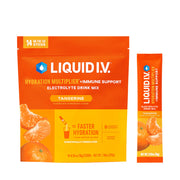 Liquid I.V. front packaging showing tangerine flavor and packet count for quick identification and convenience