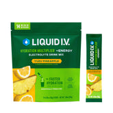 Liquid I.V. frente del empaque mostrando variedad y conveniencia