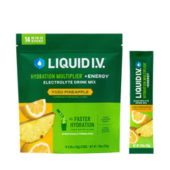 Liquid I.V. frente del empaque mostrando variedad y conveniencia