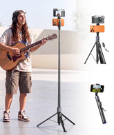 LISEN tripod front view showing stable legs and phone mount, enhances shot stability