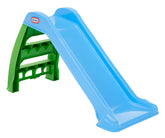 Little Tikes front view of slide showing compact blue and green design and easy play