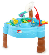 Little Tikes mesa de agua frente mostrando bandeja central y accesorio de pesca para juego activo