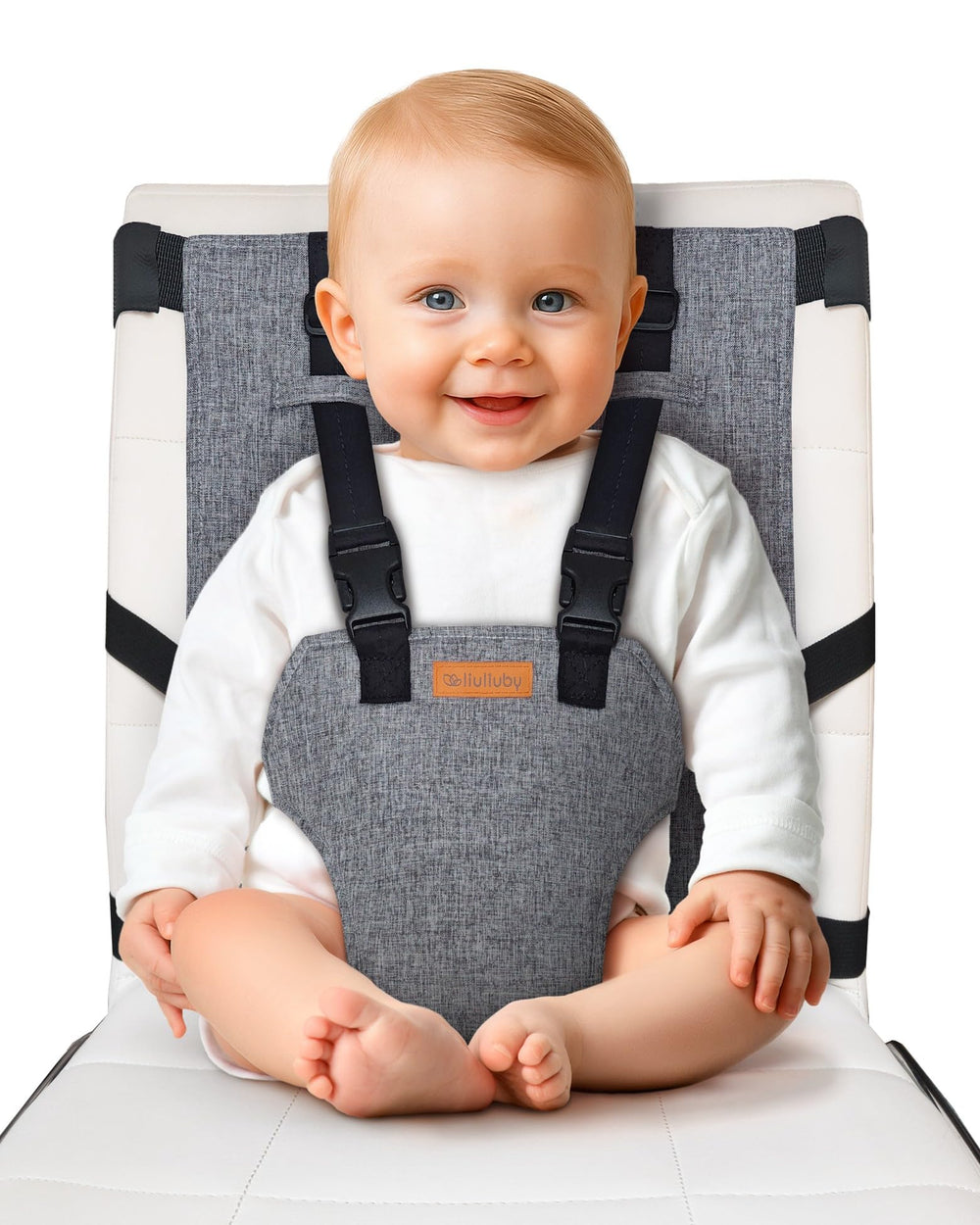 liuliuby front view showing compact travel high chair packaging and portability