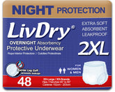 LivDry 2XL front packaging showing product name and 48-count supply benefit