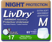 LivDry front packaging medium 17-pack showing product count and benefits