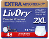 LivDry paquete frontal 48 unidades mostrando diseño y tamaño — protección discreta
