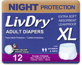 LivDry XL front packaging showing pack of 12 and product benefit